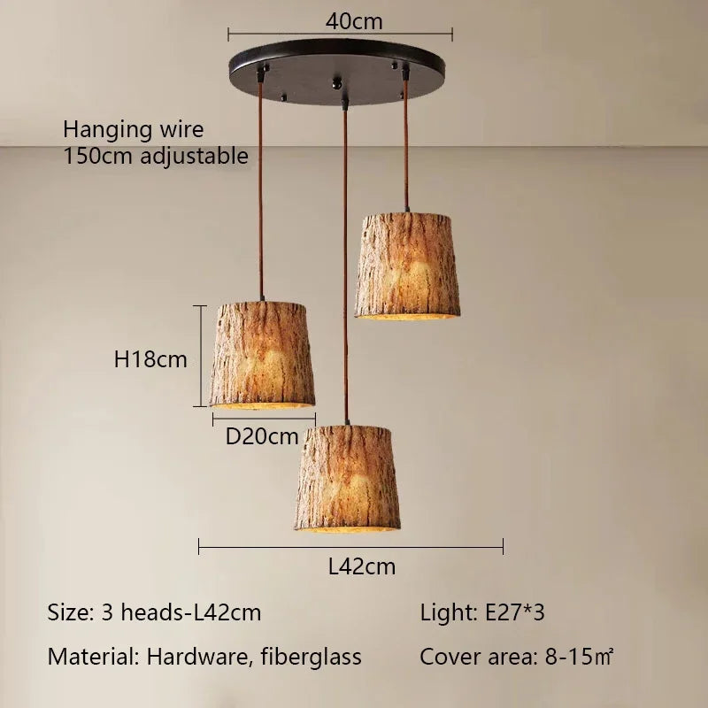 Hanging wooden imitation Japanese style wabi sabi retro decor - 3 Heads L42cm / 3 couleurs changeables