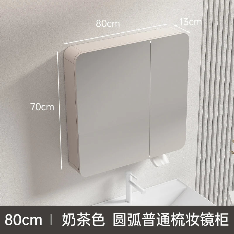 Circular aluminum cabinet with intelligent lighting mirror and storage - 80cm 1