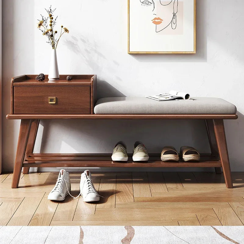 Wooden shoe cabinet with drawers and integrated bench - view 3