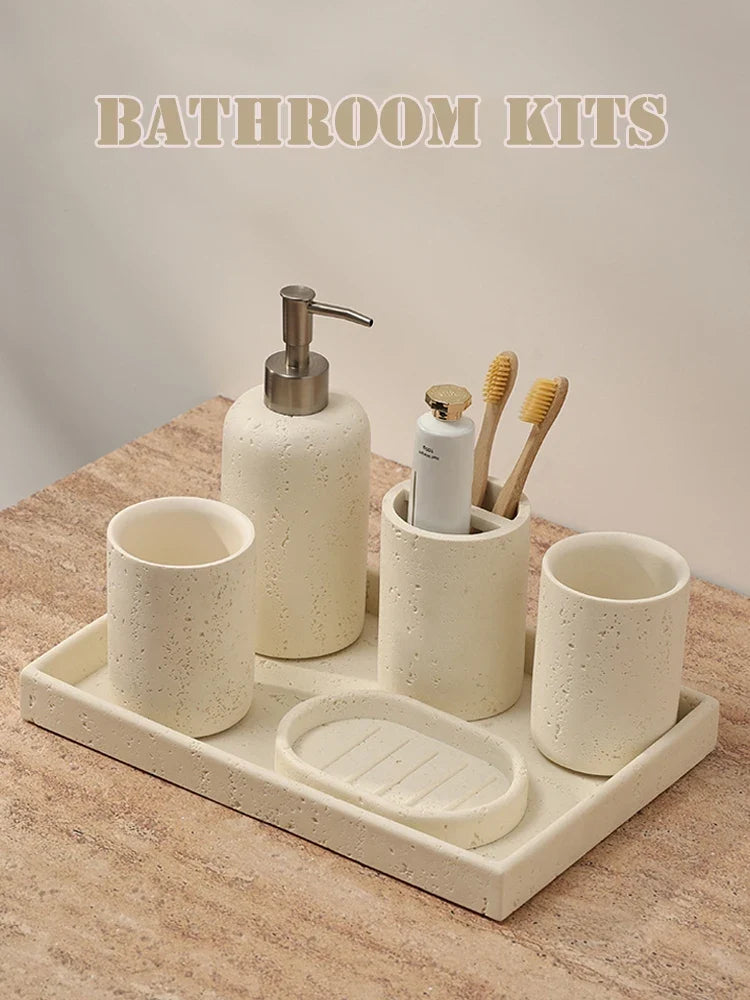 Ahunderjiaz-Natural Marble Bathroom Storage Set, Toothbrush Cup Tray, Mouthwash Kit, Home Decoration, Soap Dish, Press Bottle