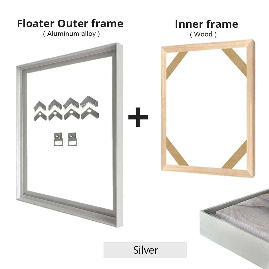 Metal floating frame kit for wall art - Silver Wood / 60X80 CM (24X32 PO)