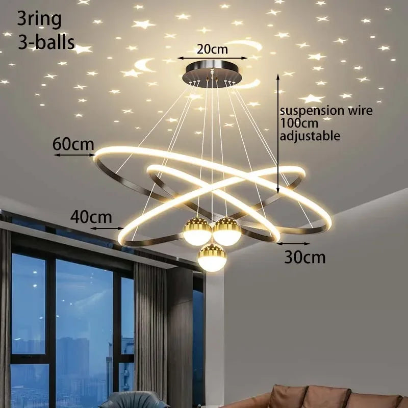 Chandelier led modern starry sky for interior decoration - Black 30-40-60cm / Gradation à distance