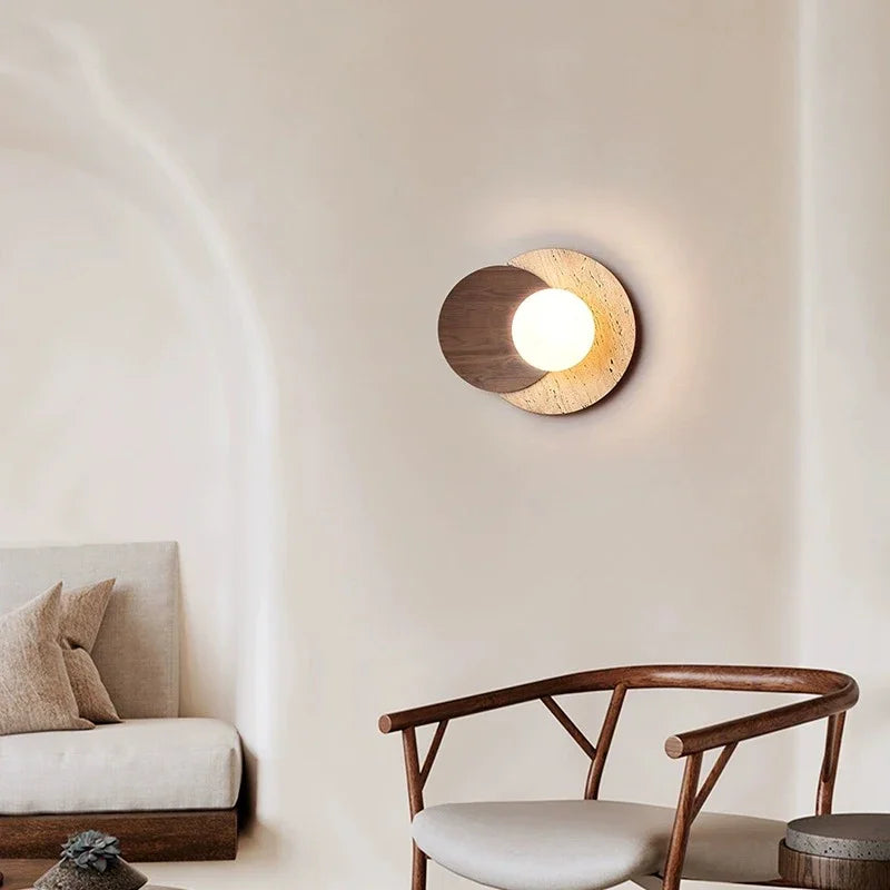 Nordic wall sconce with led stone and wood - view 3