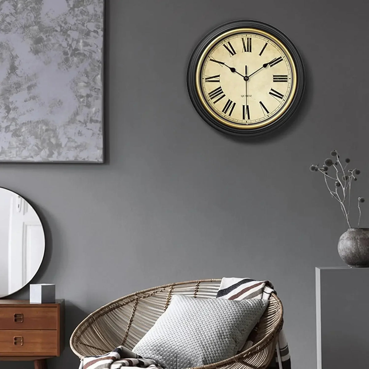 Silent vintage wall clock with Roman and Arabic numerals - view 2