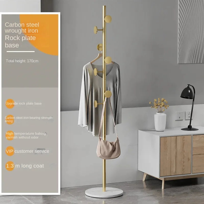 Floor To Floor Bedroom Light Luxury Rock Plate Base Metal Hanger, Marble Scarf and Bag Rack for Entering The Home Coat Rack - Style18