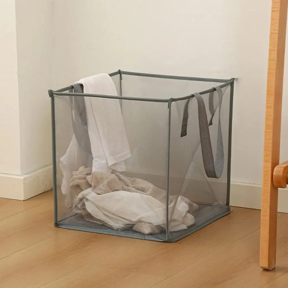 Large capacity foldable linen basket with handles - Gray-Single Layer