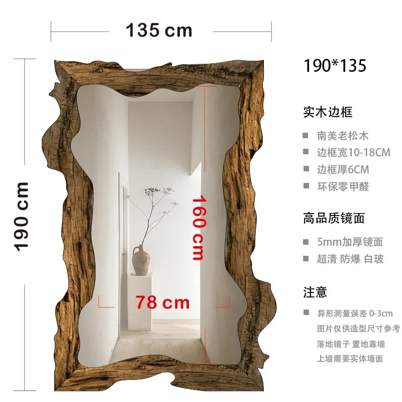 Luxury modern decorative wooden standing mirror for home - 190 x 135 cm