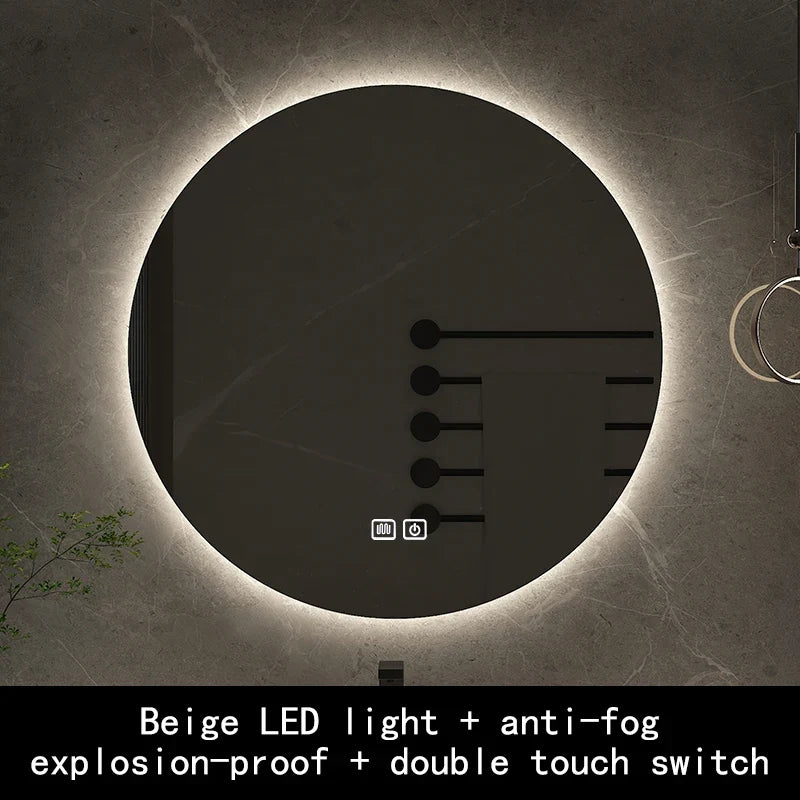 Smart Bluetooth Round Backlit Anti-Fog Mirror - Beige Dehaze