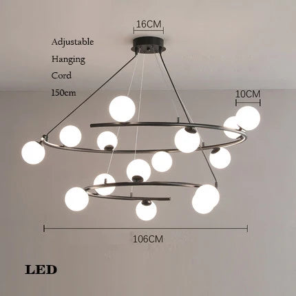 Creative chandelier in iron and glass for elegant decoration - White Light / 15 Balls Black