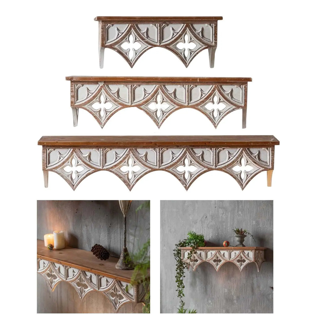 Wood Wall Shelf Storage Rack, Retro Style Holder Hanging Display for Hallway - view 4
