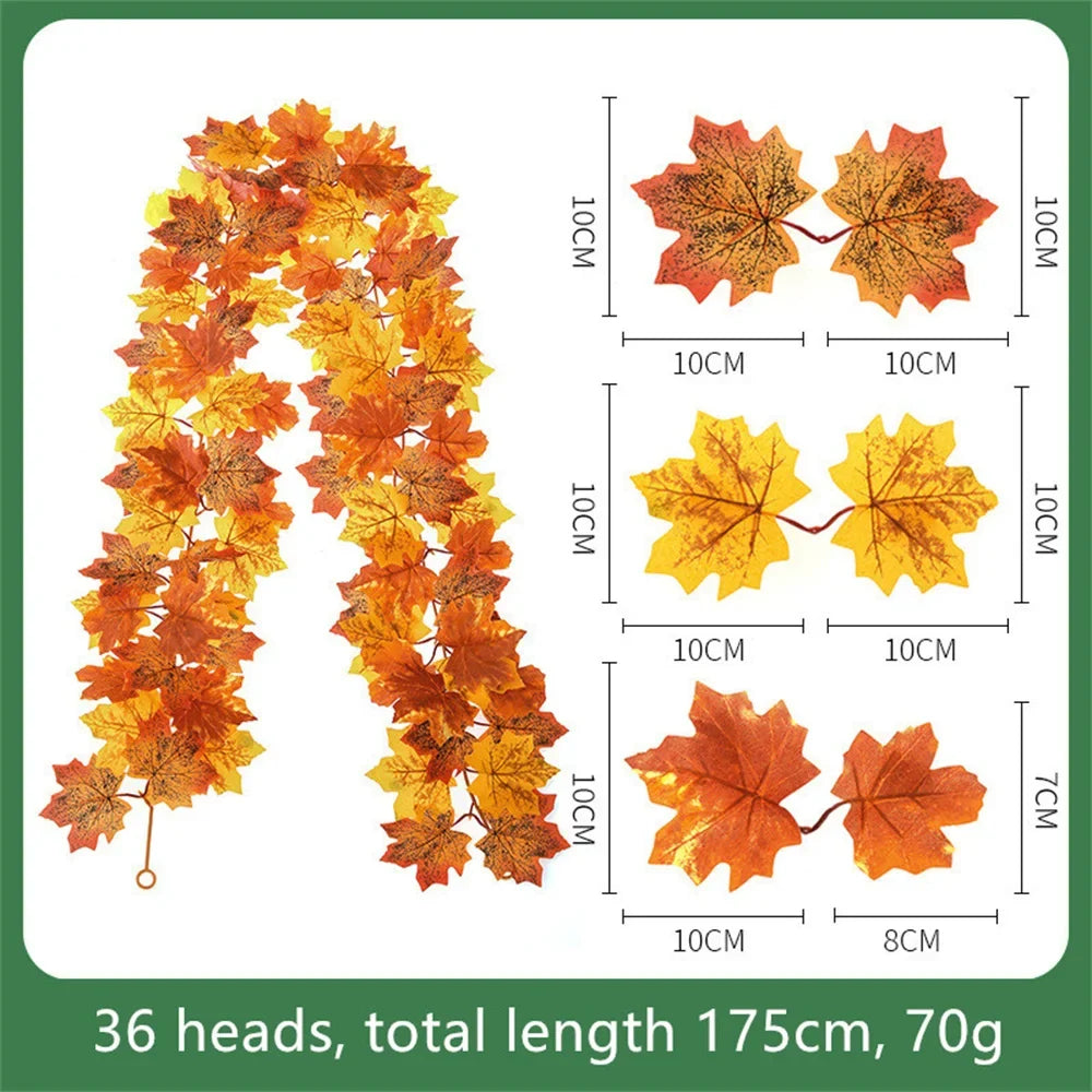 Artificial maple leaf garland in decorative silk for garden - E / 175 cm