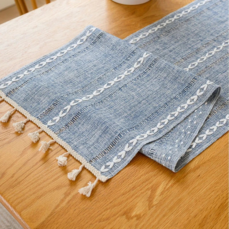 Bohemian table runner braided style firm fringes - 35X120cm 1pc