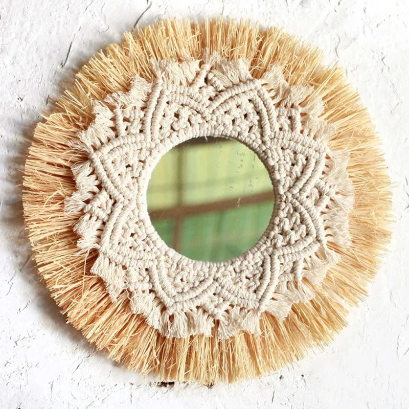 Hand woven mirror decoration boho Nordic decorator - view 4