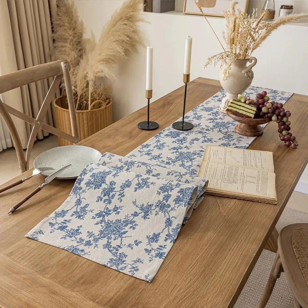 Asian style floral porcelain pattern table runner - view 5