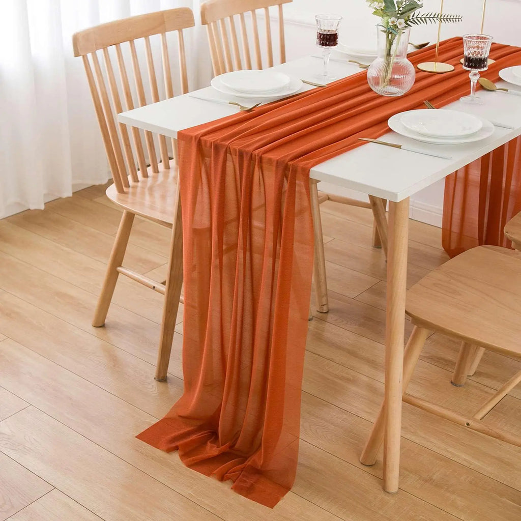 Chiffon table runner green sage bohemian wedding - view 3