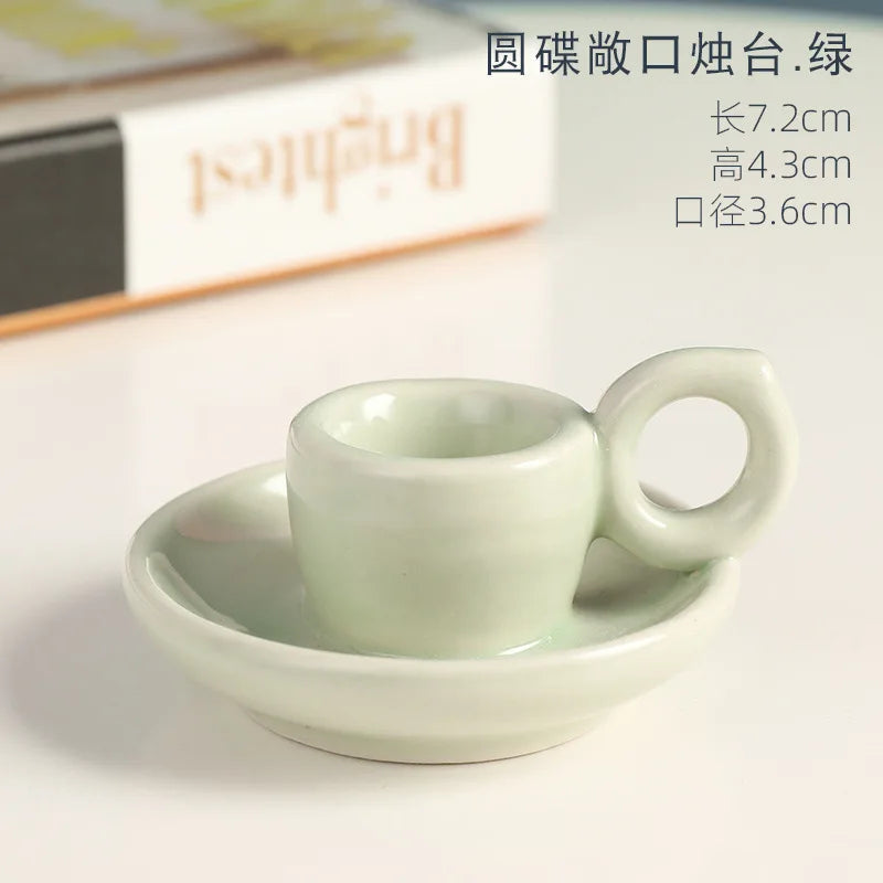 Nordic ceramic candle holder for elegant interior decoration - Open-Green