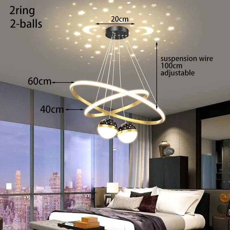 Chandelier led modern starry sky for interior decoration - Gold 40-60cm / Variation d'intensité à distance