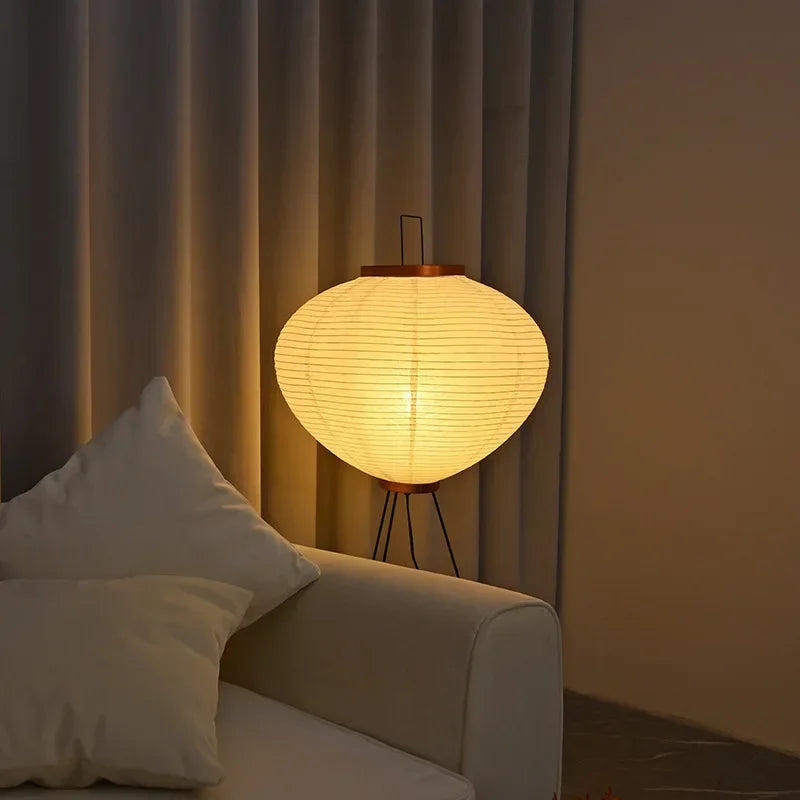 Japanese design floor lamp in rice paper with tripod - view 8