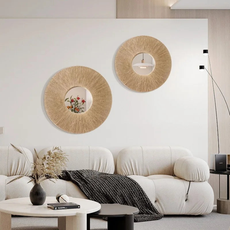 Round Decorative Wall Mirrors Farmhouse Circle Mirror with Hemp Rope Boho Mirrors for Bedroom, Bathroom, Living Room decor Gift - view 5