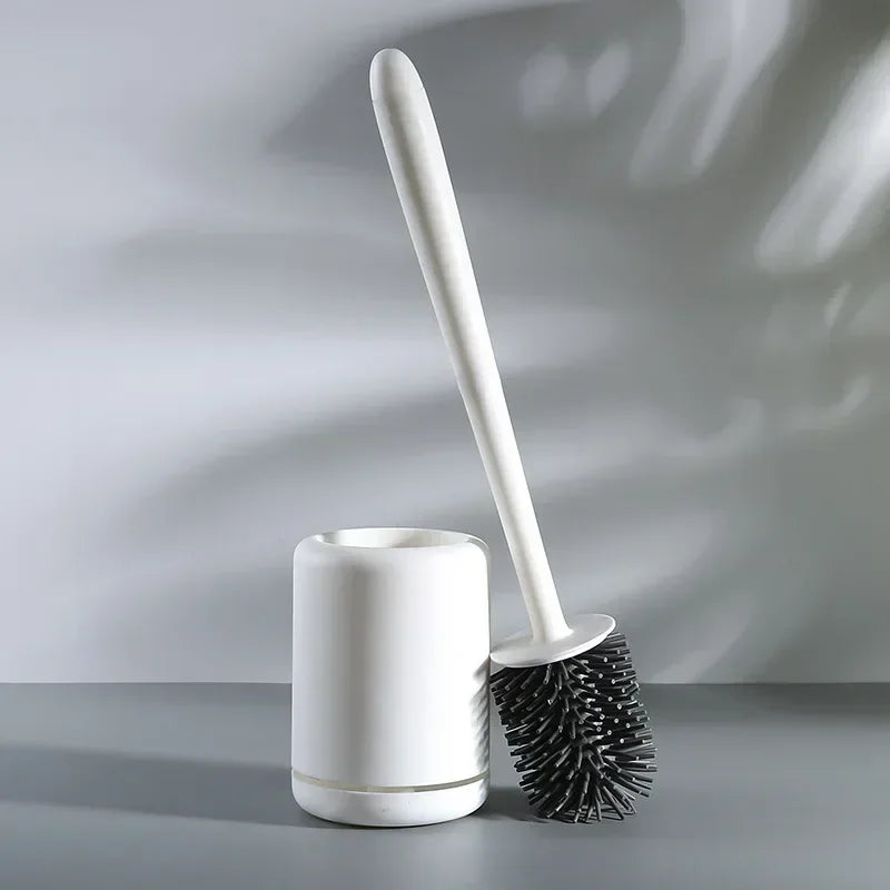 Toilet brush cleaning tool with wall support and storage - Brosse TPR blanche