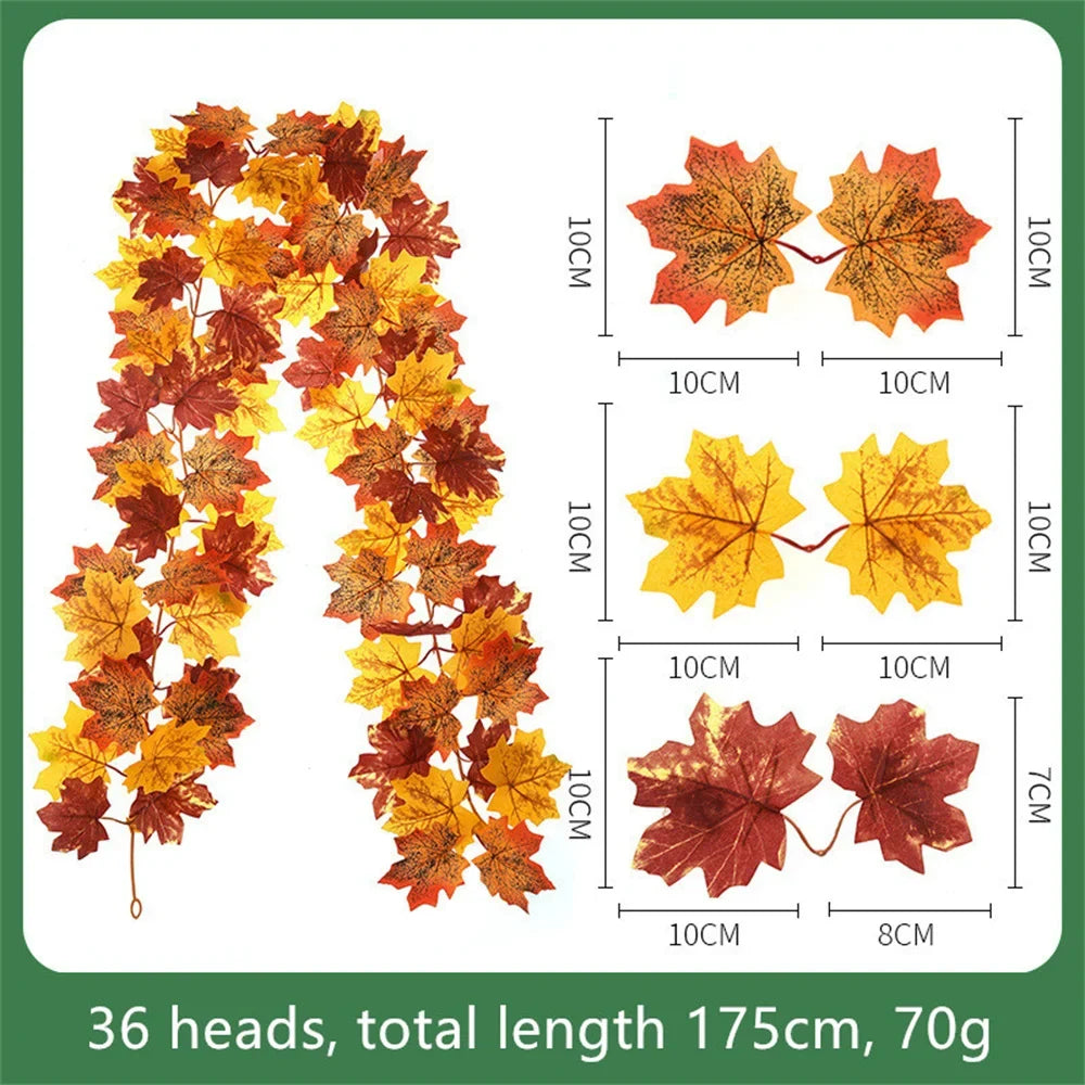 Artificial maple leaf garland in decorative silk for garden - G / 175 cm
