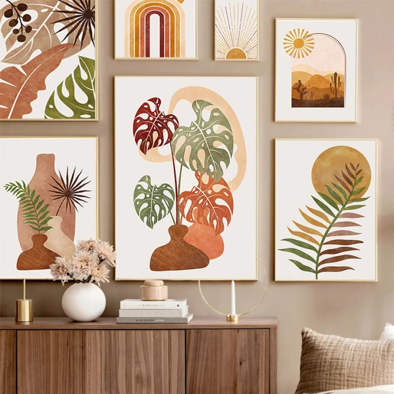 Tableware vase monstera terracotta abstract wall decoration Nordic