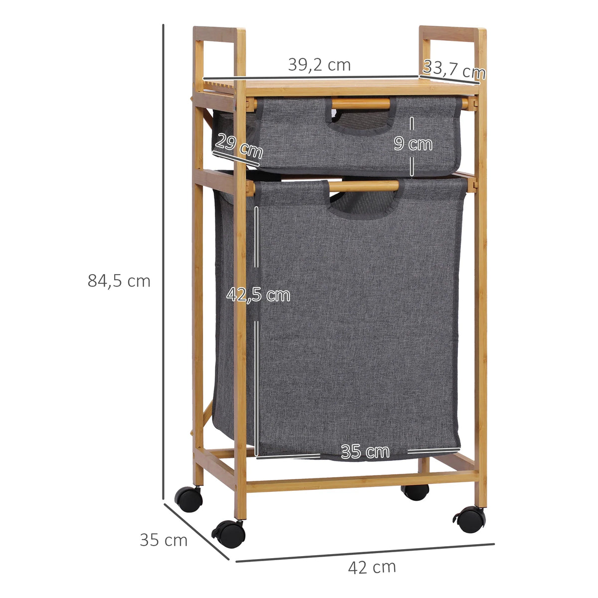 HOMCOM bamboo laundry hamper 2 removable cloth bags 42x35x84,5 cm - view 3