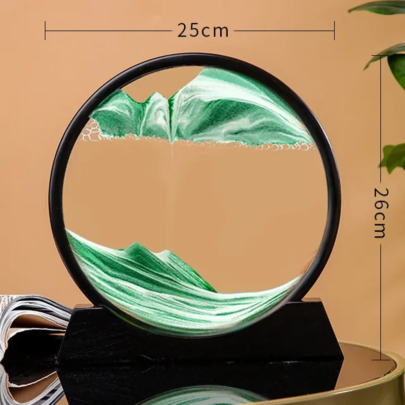 Glass hourglass 3d sand landscape in motion artistic decoration - E-Green (12 inches)