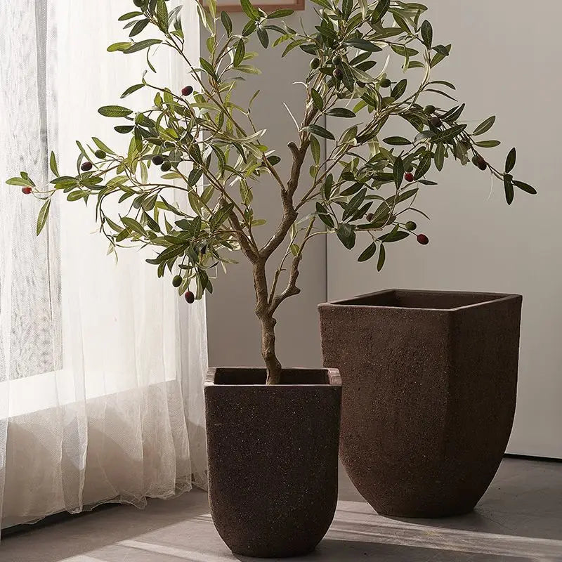 Square clay flower pot for outdoor garden with breathable plants - view 2