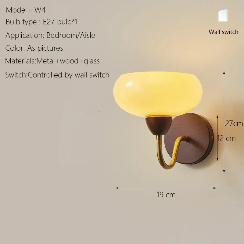 Wall sconce in wood with Japanese glass and blue light - W4 / 1 Bulb 12W