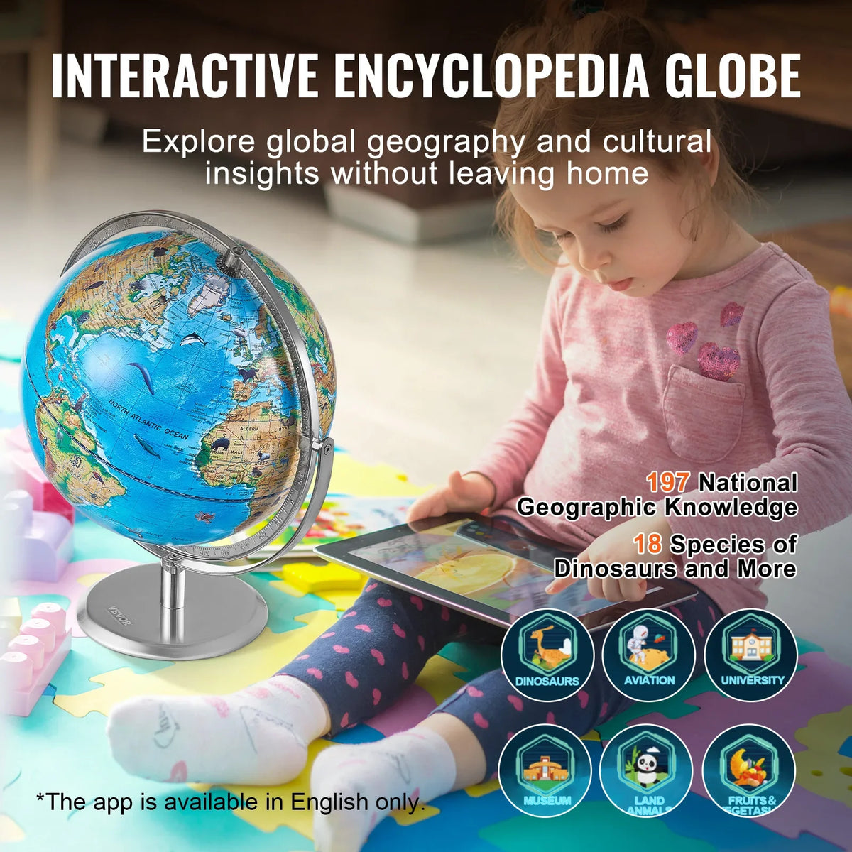 VEVOR Educational Globe 10in/254mm Interactive AR World Globe LED Night Lighting,  AR APP Compatible with Android or iOS Devices - view 3