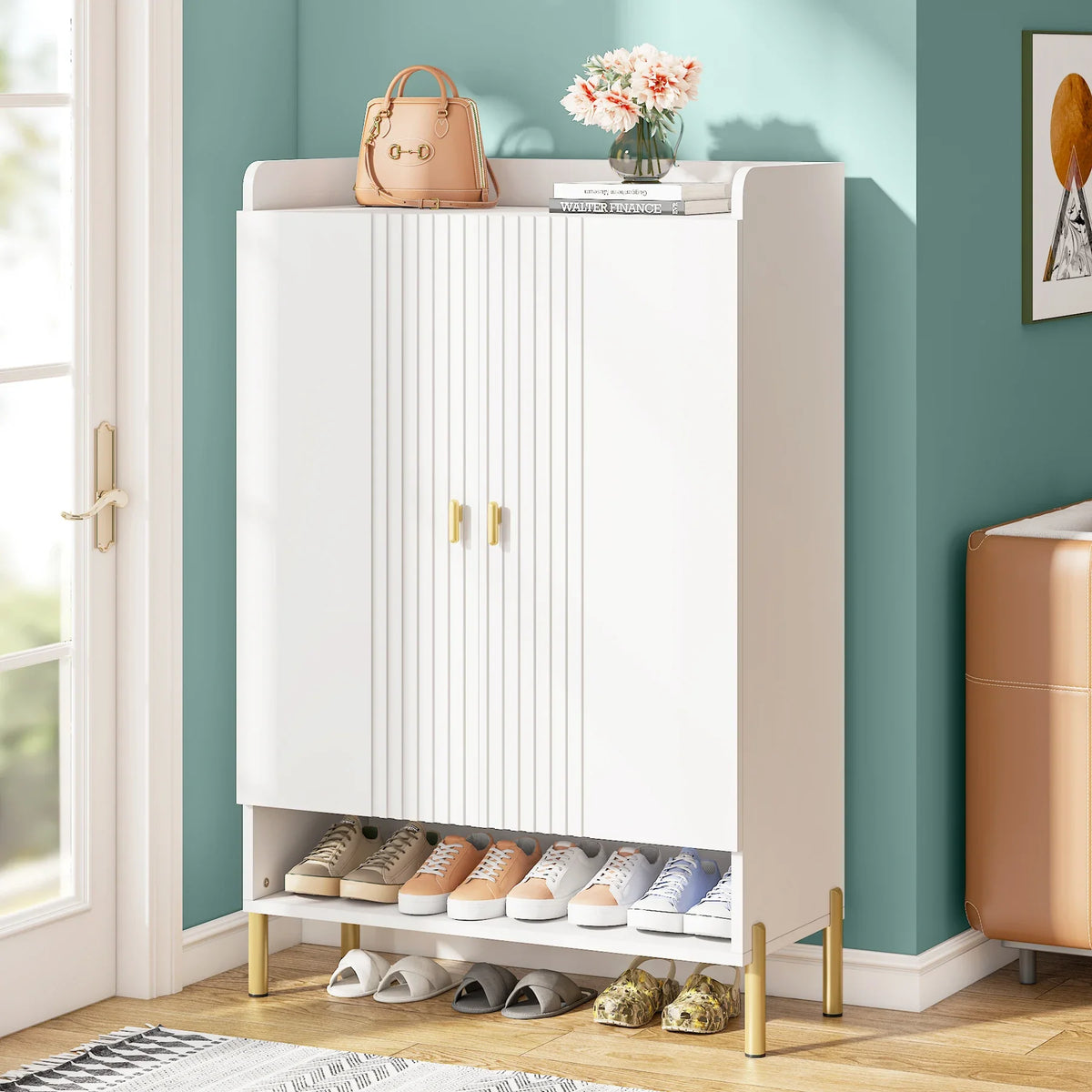 Six-level shoe cabinet with adjustable shelves