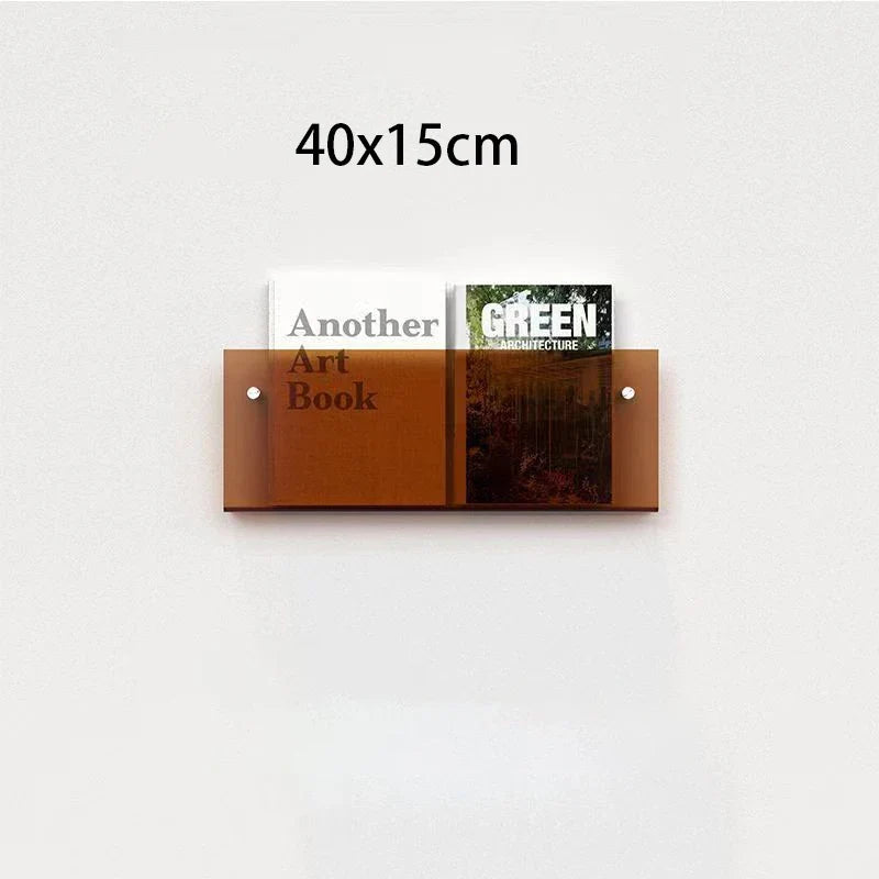 Floating acrylic wall shelf with magazine holder and literature organizer - 40cm 5mm Thick 14