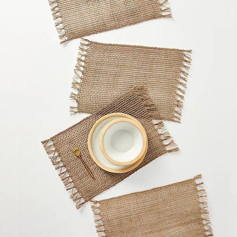 Rustic jute table runner with braided pom-poms - view 6