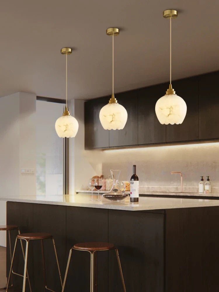 Nordic pendant light in marble and modern minimalist copper design - view 2