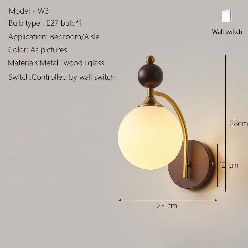 Wall sconce in wood with Japanese glass and blue light - W3 / 1 Bulb 12W