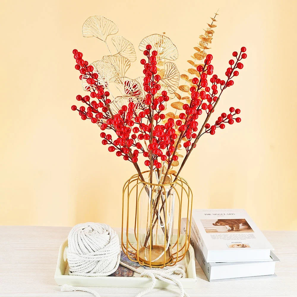 Artificial red fruit branch for Christmas decoration and harvest - view 3