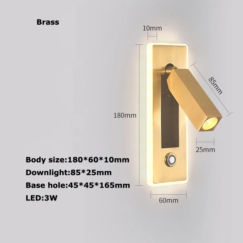 Rotatable Brass and Black LED Reading Wall Sconce - Neutral light / Brass a