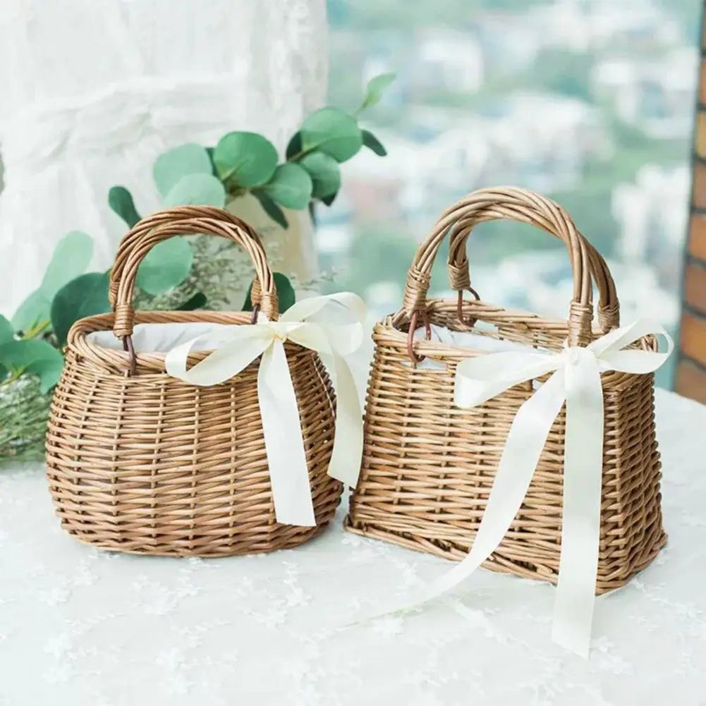 Wicker flower basket handbag in hand woven wicker