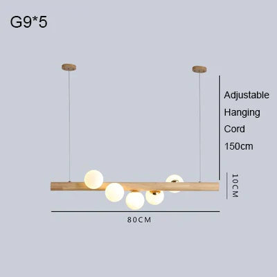 Chandelier in walnut wood and glass modern design for elegant interior - Warm light / 80cm A