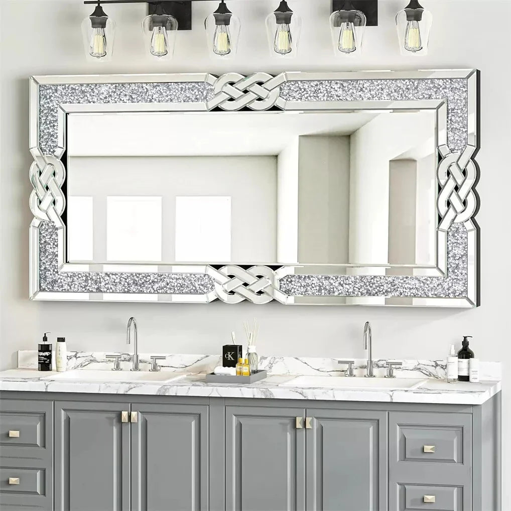 Rectangular glass mirror with decorative crystal frame - view 2