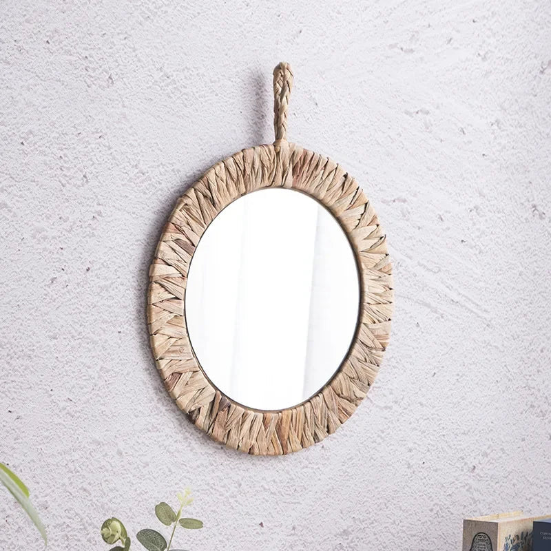 Retro woven mirror in rattan for wall decoration - view 4