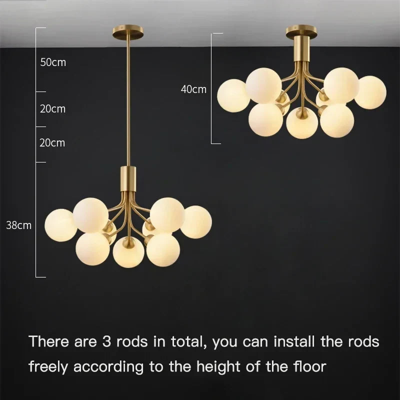 Modern chandelier in bubble glass and decorative flowers - view 3