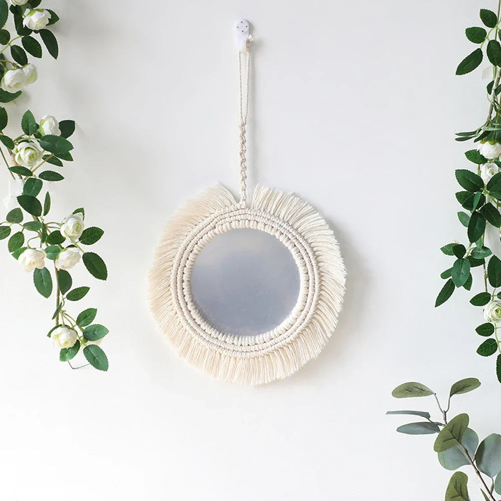 Bohemian Macrame Wall Mirror, Handwoven Cotton Rope - Miroir M01046