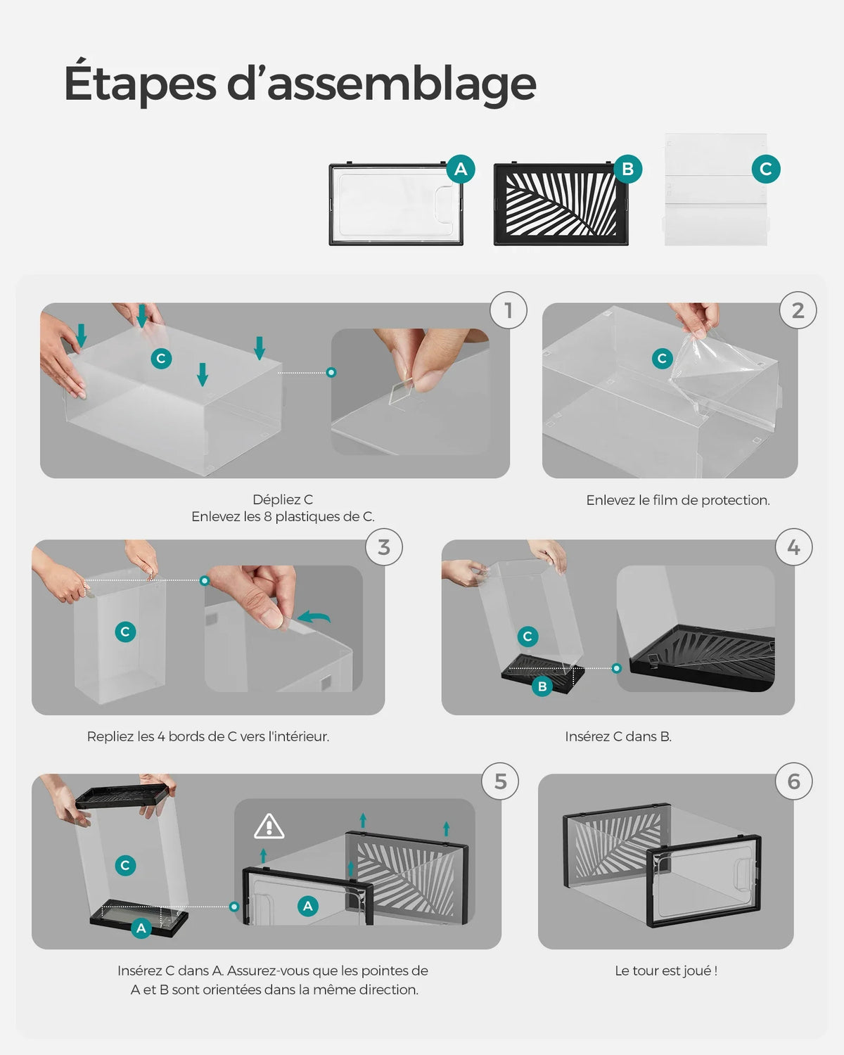 SONGMICS Clear Shoe Boxes, Shoe Storage Organsiers, Stackable, Breathable, and Foldable, Display Trainers, High Heels - view 2
