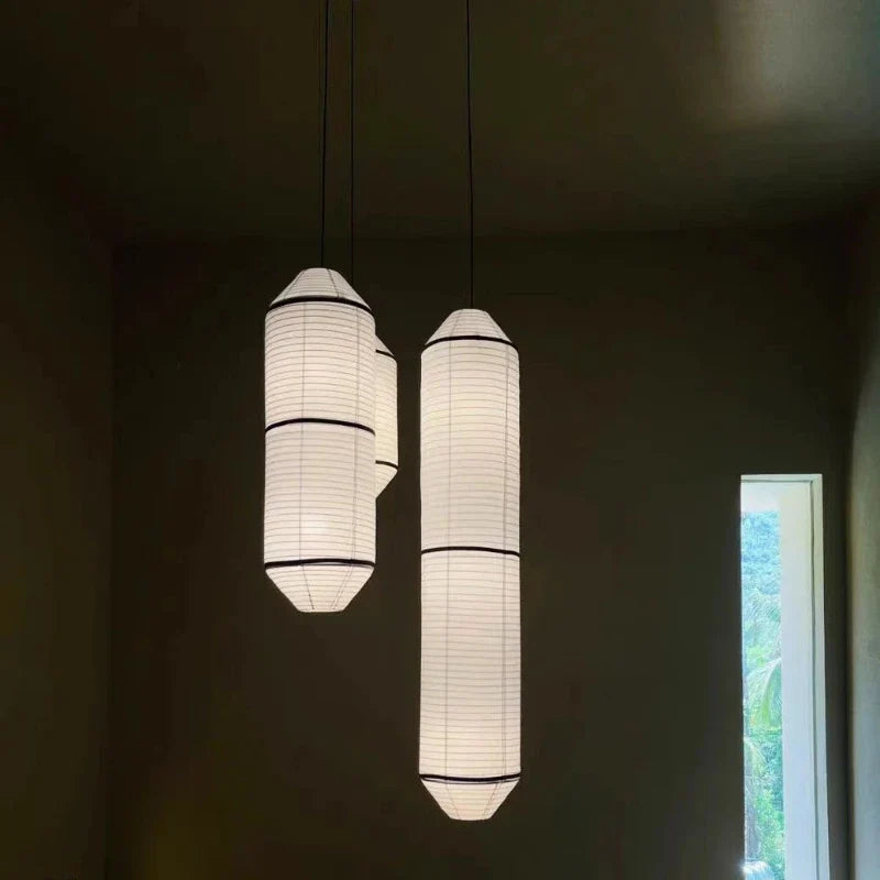 Fabric cylindrical pendant light for elegant interior decoration - view 5