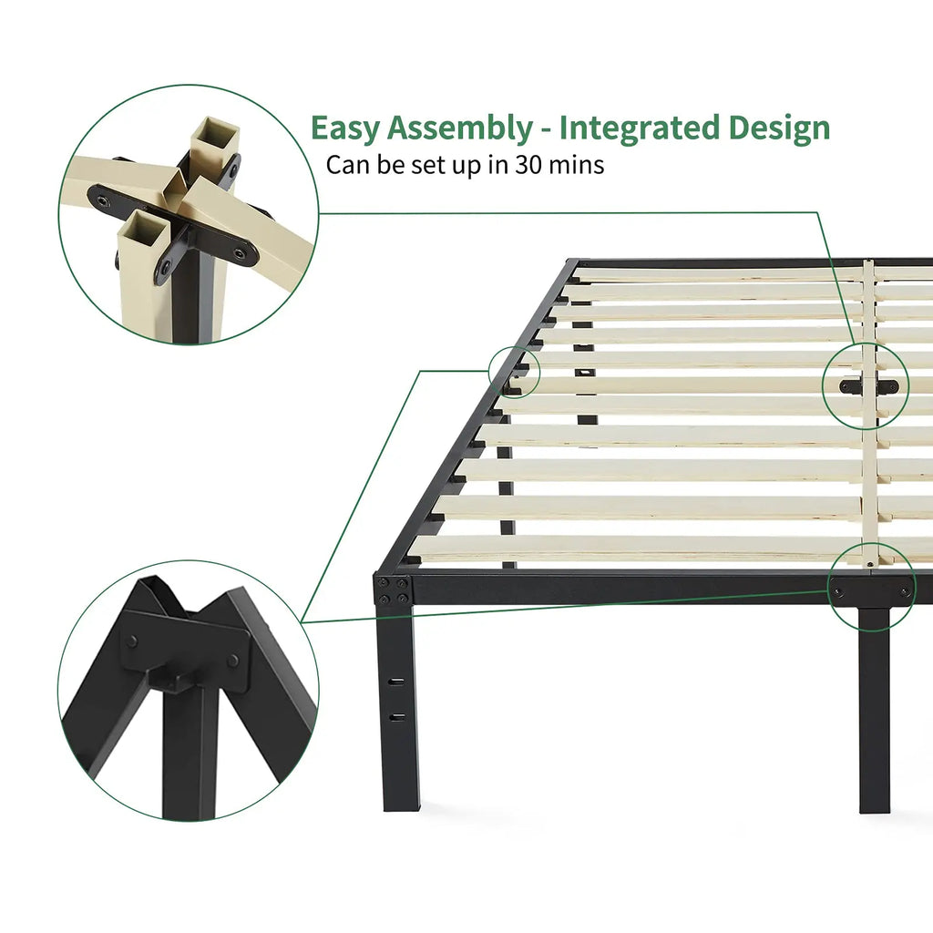 Bed Frame 16 Inch, Heavy Duty Bed Frame with Wooden Slats, 16 Inch Mattress Foundation/No Box Spring Needed - view 3