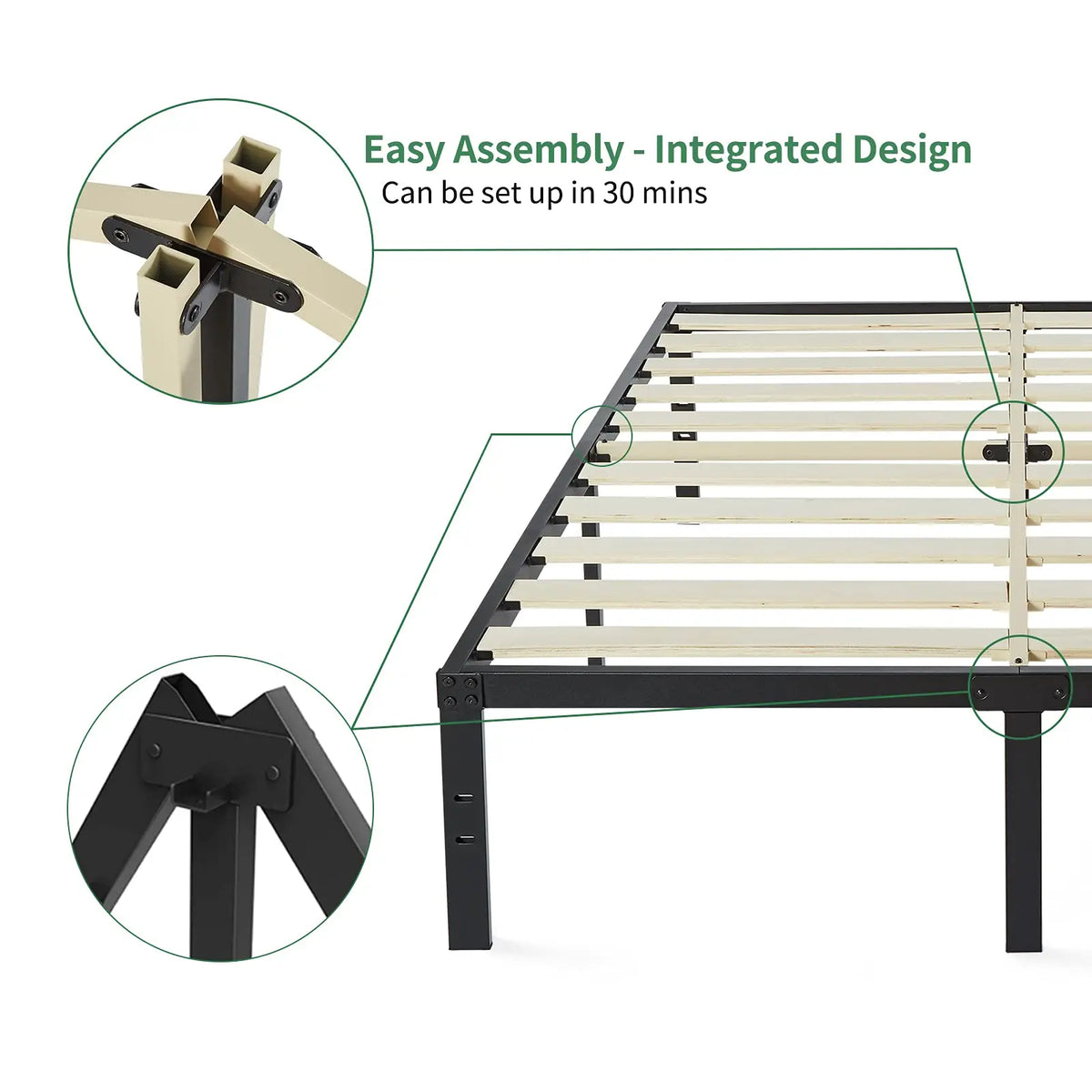 Bed Frame 16 Inch, Heavy Duty Bed Frame with Wooden Slats, 16 Inch Mattress Foundation/No Box Spring Needed - view 3