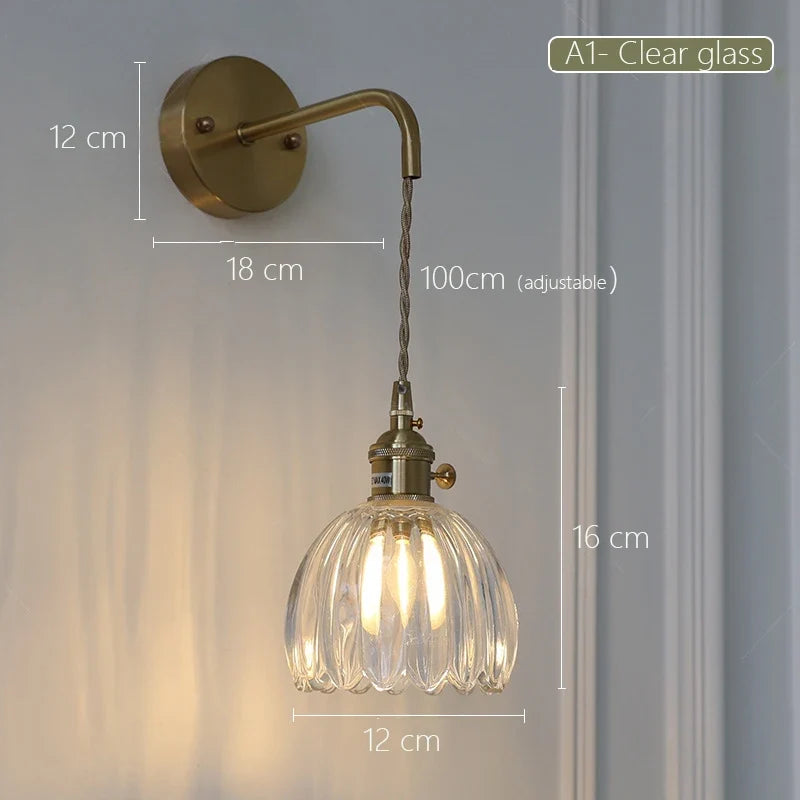 Japanese retro floral glass wall sconce modern and chic design - A1 / Bulb Not Included