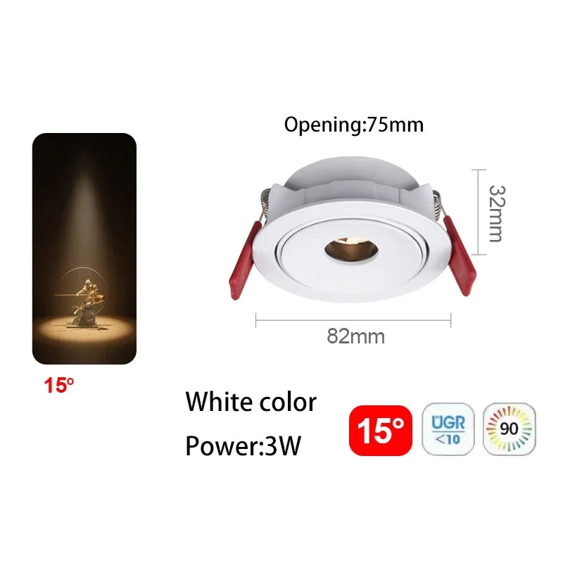 Ultra fine led spot with beam angle for interior lighting - WH 3W 15 degrees / 3000K